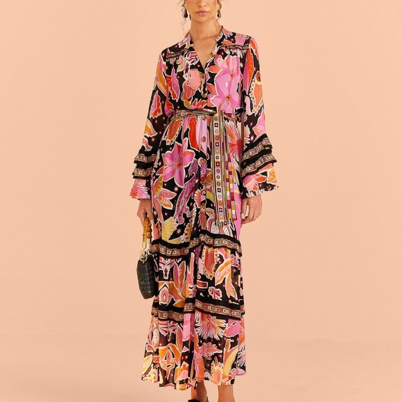 FARM Rio Dresses & Skirts - Black Enchanted Nature Midi Dress